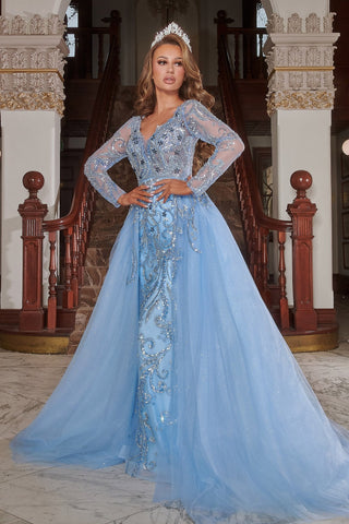 Elegant blue formal gown with train