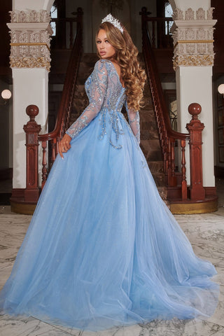 PS22905BLUE-4 blue formal gown with long sleeves