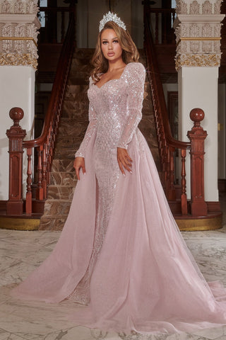 Pink sequin gown PS22906 with train