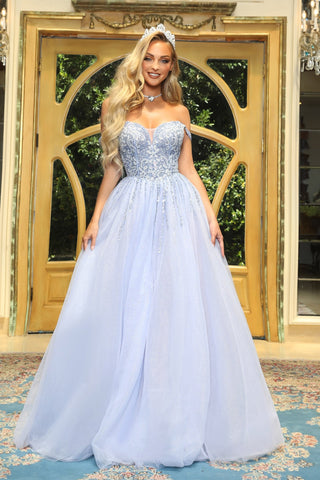 Powder blue formal gown, PS22917, elegant woman.