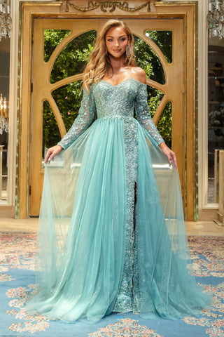 PS22924 SEAFOAM Off-Shoulder Gown