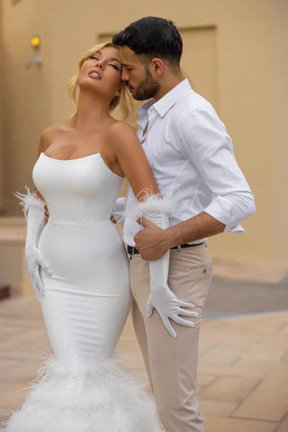 Woman in white dress with man, PS23032WHITE design