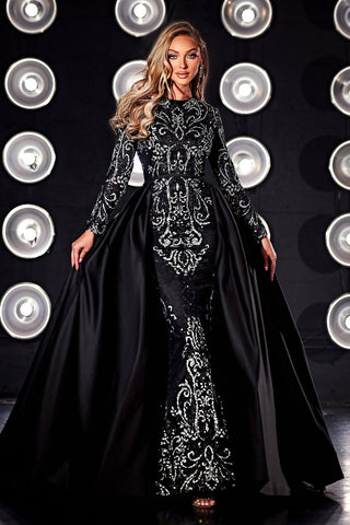PS23063 Black Evening Gown with Train