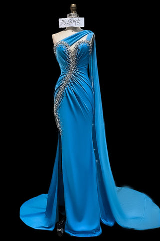 PS23195BLUE One-Shoulder Formal Gown