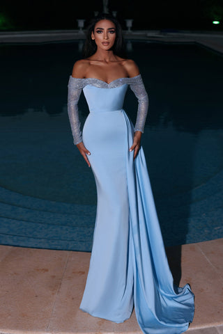 Powder blue off-shoulder gown PS23463