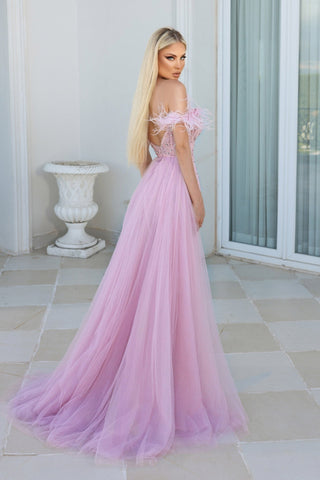 Pink off-shoulder formal gown PS23961PINK-2