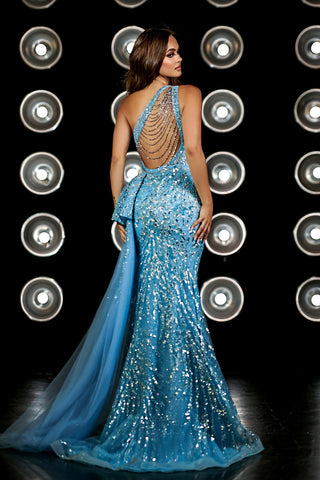 Blue sequin gown, PS23980BLUE-1_1, one-shoulder, formal wear