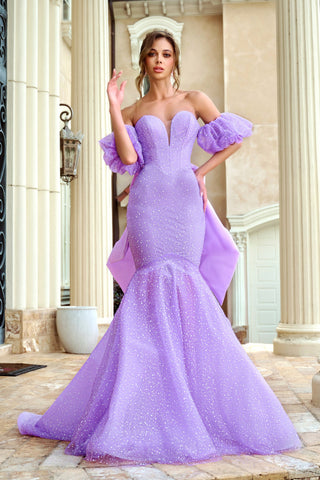Lilac off-shoulder mermaid gown
