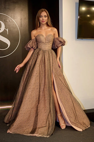 Black Nude PS24066 off-shoulder gown with slit