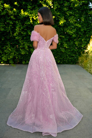 Pink off-shoulder formal dress PS24072