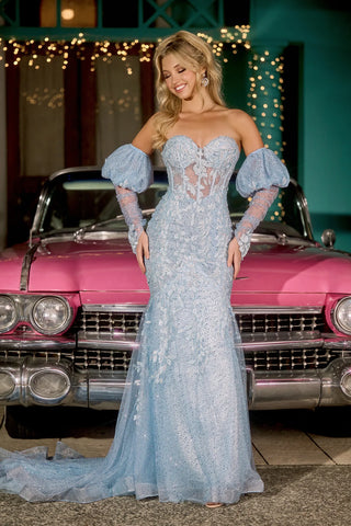PS24144-BLUE-4 blue formal gown with puff sleeves