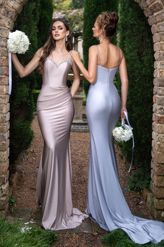 Mauve & blue stone gowns with bouquets