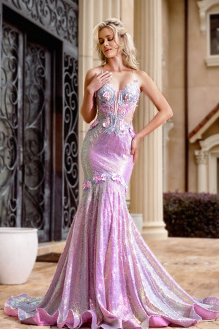 PS24250-PINK-1 Sequin Mermaid Prom Dress