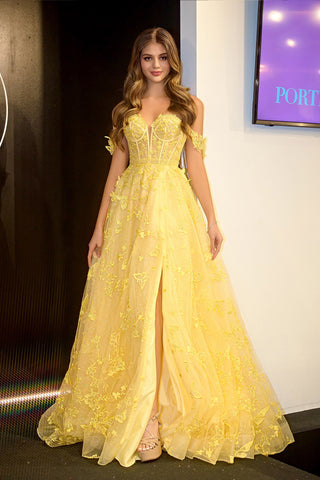 Woman in yellow floral gown - PS24513Y