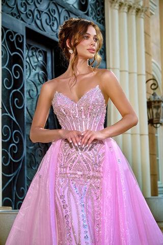 PS24529-PINK-1 Pink Embellished Evening Gown