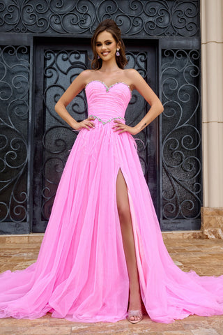 PS24632PINK Pink Prom Dress with Slit