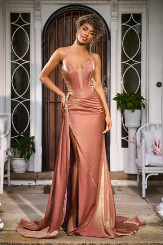 Brown formal gown PS24634 with high slit