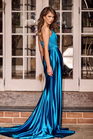 Blue satin gown PS24682-BLUE-1