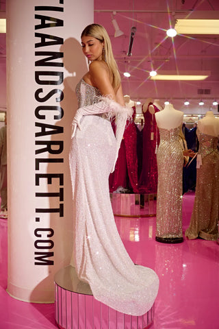 TIAN & SCARLETT SILVER NUDE Gown