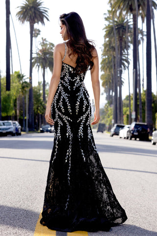 Black Silver Evening Gown PS25150 - Woman on street