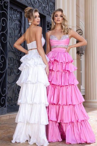 White & Pink Tiered Gowns