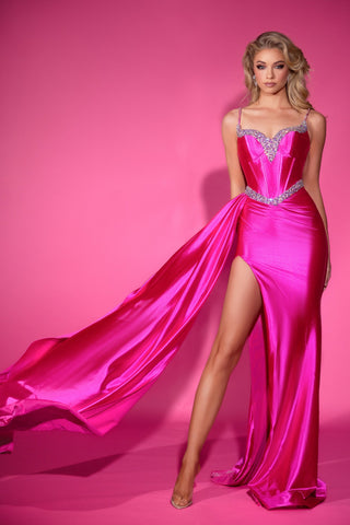 Hot pink formal gown with train