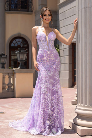 Lilac lace formal dress (PS25234)