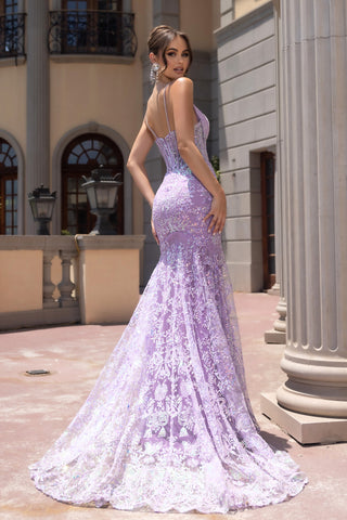 PS25234 Lilac Lace Mermaid Gown