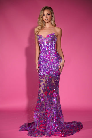 Purple and Pink Sequin Gown - PS25262