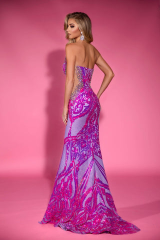 Purple and pink patterned formal gown, PS25263