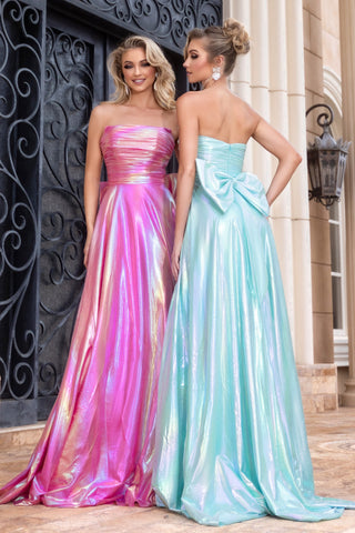 Pink and Aqua Strapless Gowns