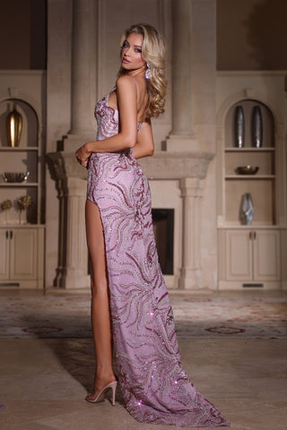 Mauve formal gown PS25288 with high slit