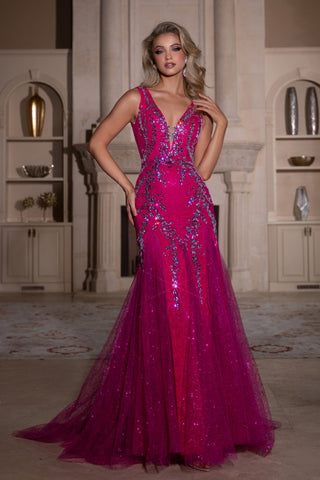 Hot pink and silver formal gown (PS25289)
