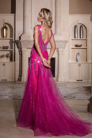 Hot pink and silver formal gown