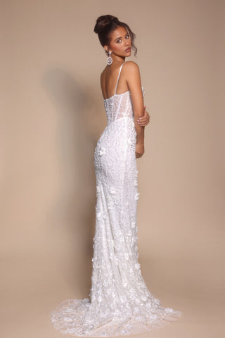 Ivory floral wedding dress PS25294 on model