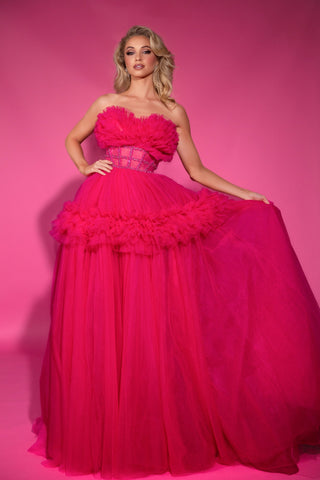 Hot pink PS25305 strapless gown