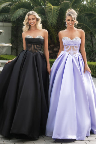 Black and Lilac Strapless Gowns