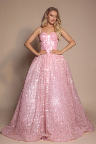 Bright pink PS25308 sequin prom dress