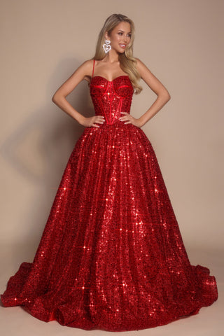 Red sequin formal gown PS25308