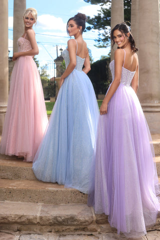 Cinderella Pink, Blue, & Lilac prom dresses on models