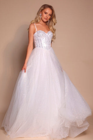 Ivory ball gown PS25311 on blonde model