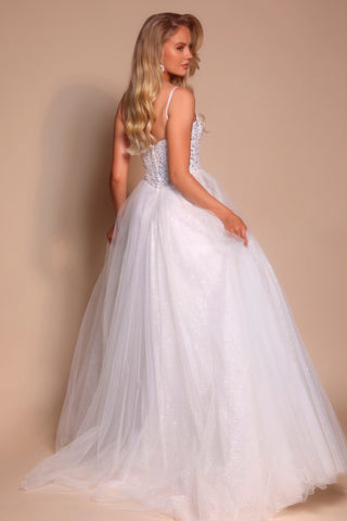 Ivory ballgown PS25311 on blonde model