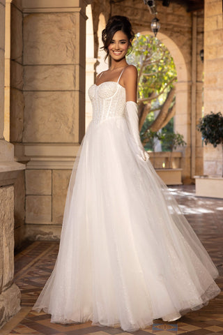 White PS25311 dress, elegant formal gown with gloves