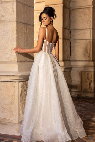 Ivory wedding dress PS25312, woman in bridal gown