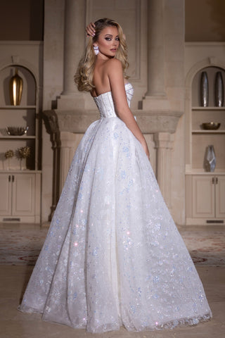 Ivory wedding dress PS25315, strapless, sparkling details