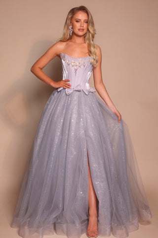 Grey formal gown PS25336-01