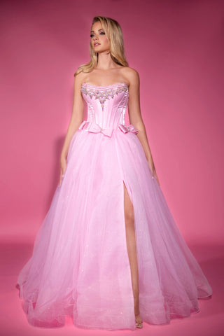 PS25336 Pink Prom Dress with High Slit