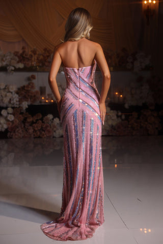 Pink & Silver Sequin Gown - PS25449C