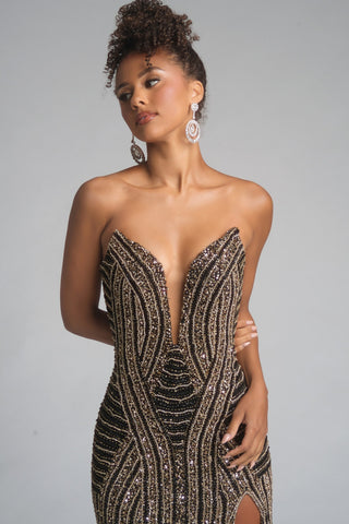 Black and Gold beaded gown, PS25464C