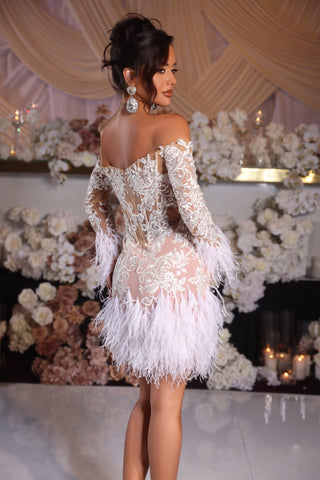 PS25563 Ivory Nude Feather Dress